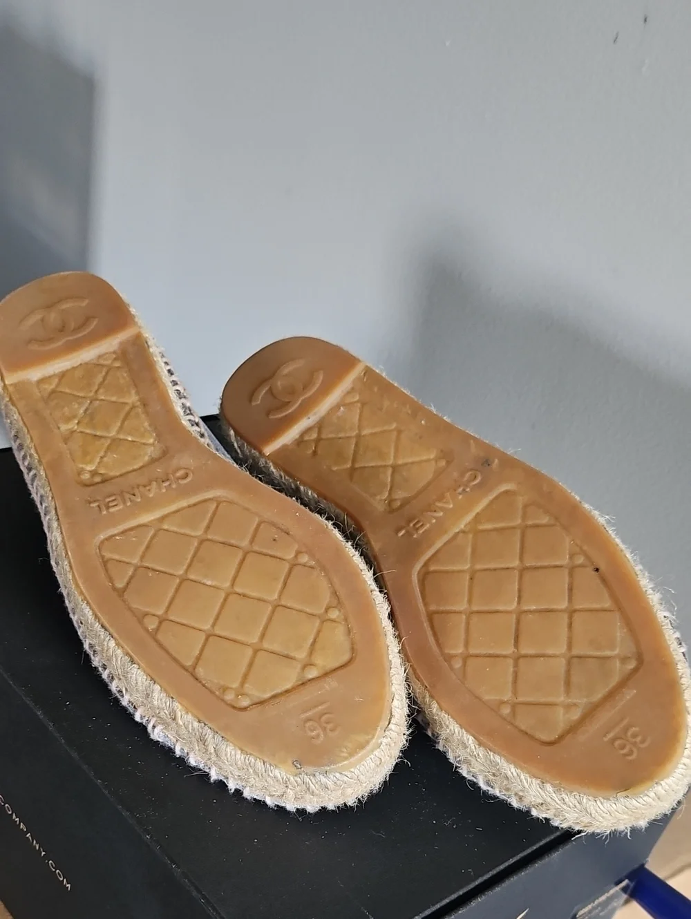 Chanel Gray Espadrille Flats 36